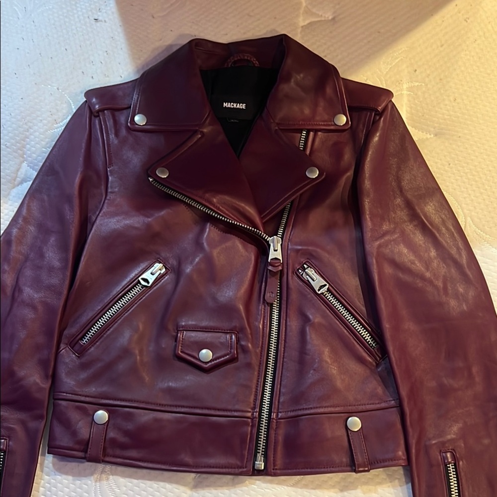 Mackage Red Leather Jacket Asymmetrical Moto Design